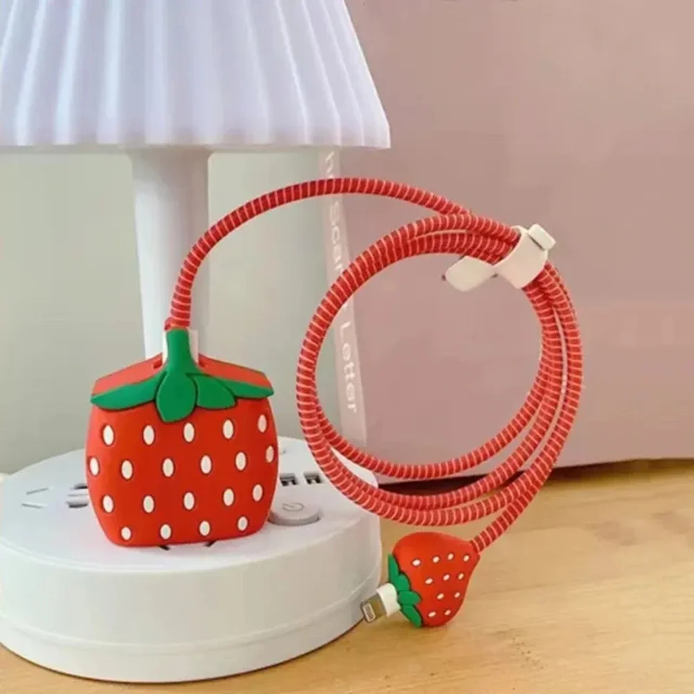 Strawberry iPhone Charger Cover Cable Protectors P04